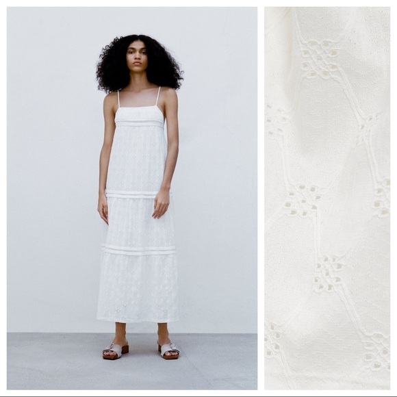 NWT. Zara White Textured Midi Dress. Size L. - Picture 2 of 10